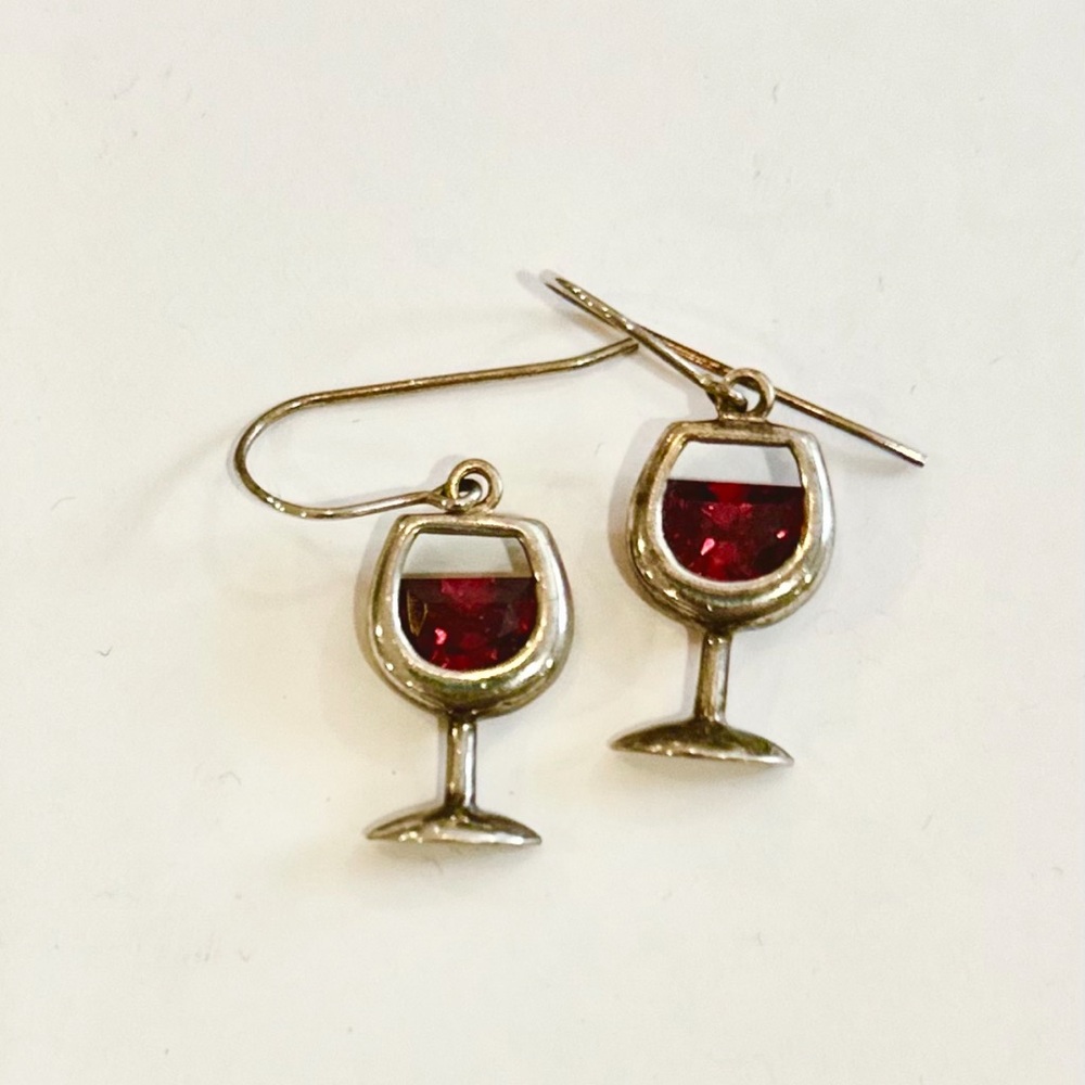 Silpada Red and Silver Wine Glass Earrings